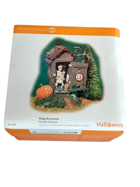 Department 56 Other - Department 56 Haunted Outhouse with Skeleton and Pumpkin - Orange, Green